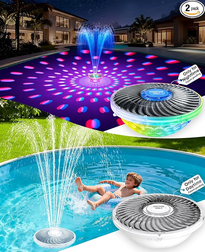 2PKS Solar Pool Fountains with Light Show,2026 Upgraded Large Solar Pool Water Fountain Kit, Floating Pool Fountain for Above Ground Pool,Solar Floating Fountain Pumps for All day Use