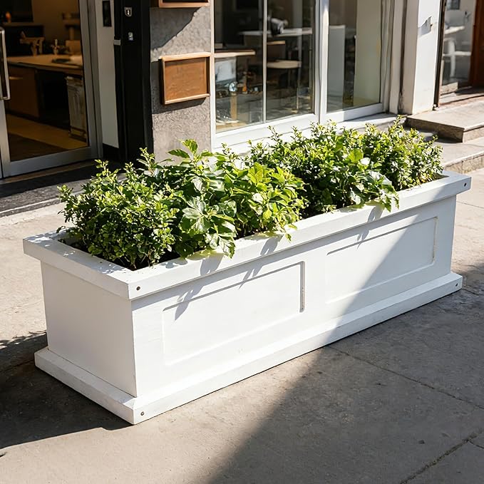 NAVREX 3-Foot Outdoor Flower Window Box, Wall-Mounted Whitewash Window Boxes Planters for Outside Balcony/Windowsills, Patio & Garden or Railing, Fir Wood Window Flower Boxes, Assembly Required