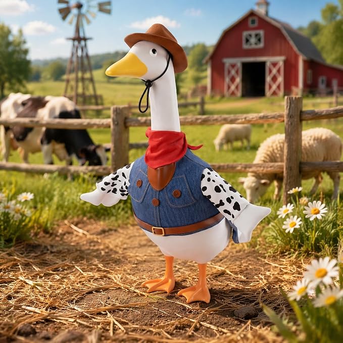 Cowboy Porch Goose Outfits Clothes for Party Decor, 4th of July Decorations, 250 Anniversary USA Merchandise Lawn 23 inch Porch Goose Costume Clothing for Patio Yard