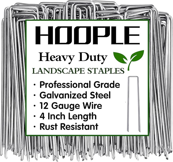 HOOPLE 4 Inch 100 Pack Galvanized Landscape Staples 12 Gauge Garden Stakes Landscaping Fabric Pins Anti-Rust Yard Stakes for Decoration Weed Barrier, Irrigation Tubing, Lawn Fabric & Greenhouse