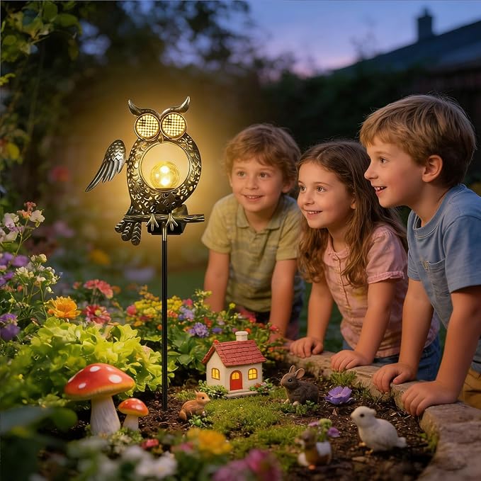 Solar Owl Light Outdoor Waterproof, Animated Owl Solar Lantern with Blinking & Moving LED Eyes, Garden Decor Solar Powered Light for Yard Patio Pathway, Owl Lover Gift