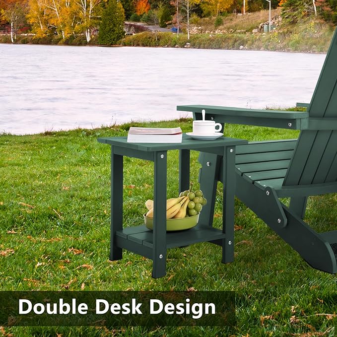 Meluvici Double Adirondack Side Table Weather Resistant, Outdoor Rectangular End Table for Adirondack Chair, Dark Green