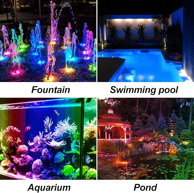 T-SUN Solar Pond Lights, 3-in-1 Color Changing Submersible Pond Lights, IP68 Waterproof Underwater Fountain Light for Garden, Pond, Pool Decoration