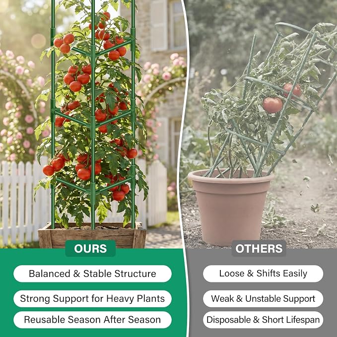 Legigo 6 Pack 65 Inch Tomato Cage for Garden, Heavy-Duty Tomato Trellis Plant Support Stakes, Adjustable Garden Trellis Plant Cage for Climbing Plants Peppers Outdoor Raised Garden Bed and Vegetables