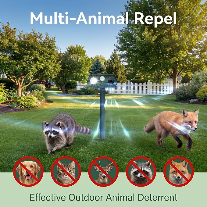 Cat Repellent Outdoor Solar Animal Repeller Motion Activated Deer Repellent Device Humane Dog Racoon Squirrel Deterrent for Garden Yard Farm Waterproof (4, Dark Green)