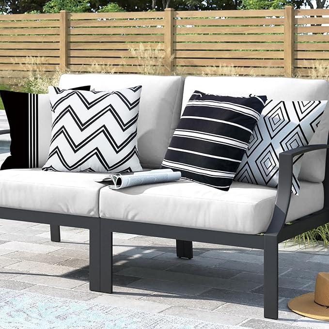 Adabana Outdoor Waterproof Pillow Covers 18x18 Inch Set of 4 Black and White Modern Geometric Throw Pillows Cover Decorative Boho Pillow Covers for Patio Garden Porch
