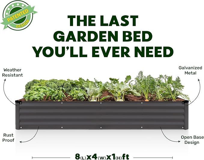 Plant & Plot Galvanized Raised Garden Beds Outdoor // 8×4×1 ft Planter Raised Beds for Gardening, Vegetables, Flowers // Large Metal Garden Box // Patented Tool-Free Design (Dark Gray)