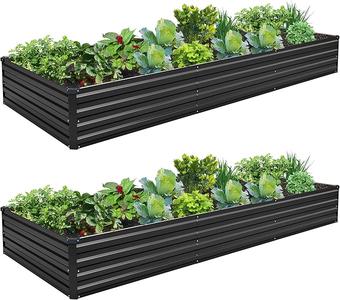 10×3×1FT(2PCS) Galvanized Raised Garden Bed Kit Metal Planter Boxes,Large Outdoor Planters Garden for Planting Vegetables,Flowers,Herbs -Black