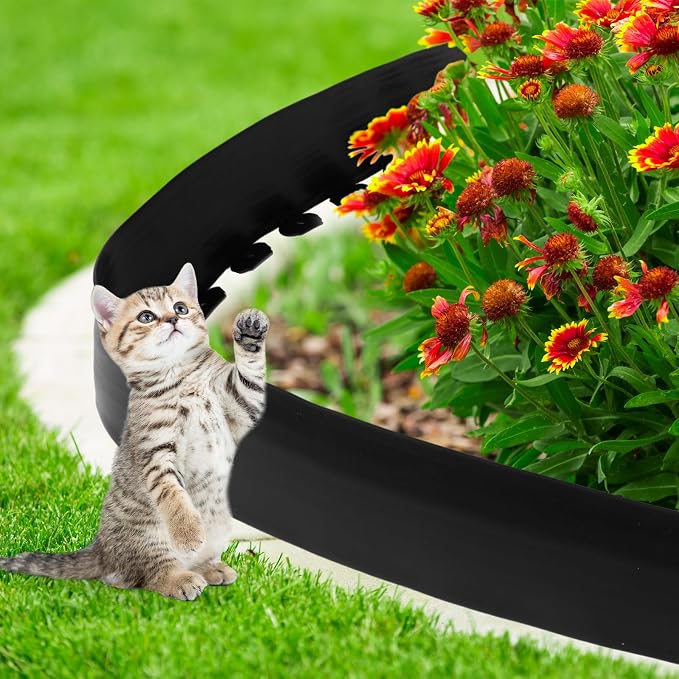 FoldTier 6 Inch Tall 33 ft Length No Dig Landscape Plastic Edging Kit with Hammer Spikes Plastic Garden Flower Bed Edging Landscape Edging Border for Gardens Border Lawn Grass Yard(Black)