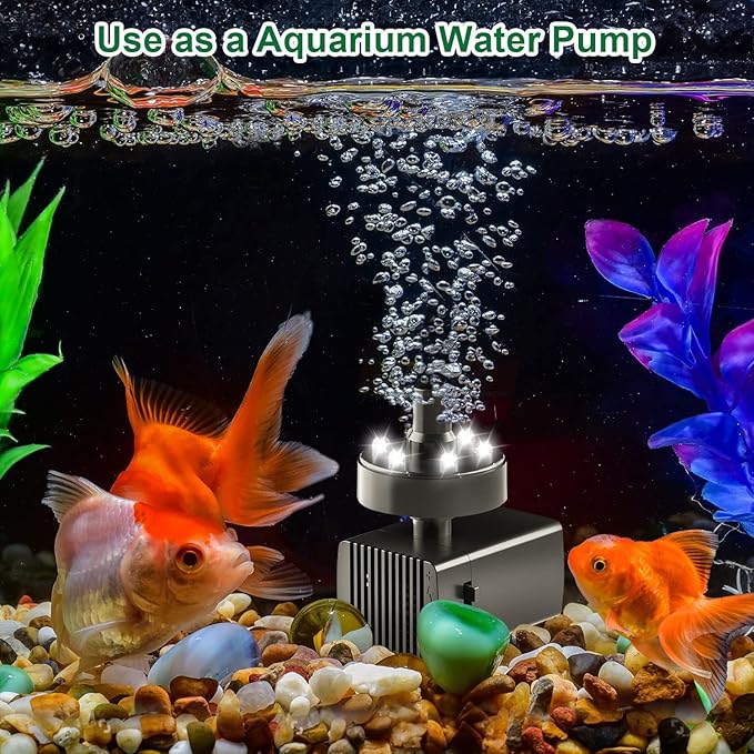 24-Hours Working Bird Bath Fountains Plug-in, Jutai Adjustable DC 12V Water Fountain Pump with LED Light for Birdbath, Garden, Small Fish Tank, Pond,16.4Ft Power Cord, Adapter Included(White)