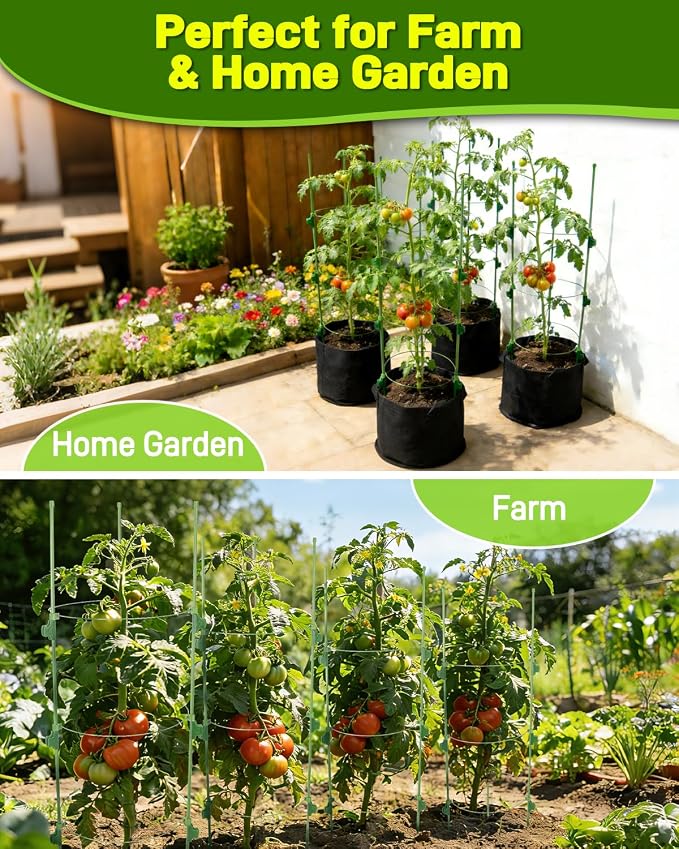 8 Pack 36 Inch Tomato Cages for Pots and Containers, Adjustable Tomato Plant Support with Sliding Clips, Plastic-Coated Metal Tomato Trellis Cage for Patio, Raised Bed & Garden Vegetables