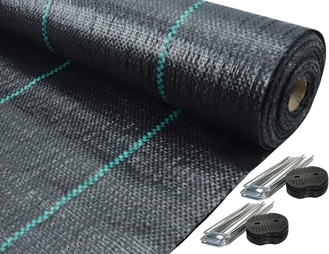 3FT x 100FT Premium Heavy Duty PP Woven Weed BarrierLandscape Fabric, 3.2 OZ Gardening Weed Control Mat, High Permeability, DrivewayFabric,GardenCloth Included (20 Set U-Staples & Plastic Peds Free)
