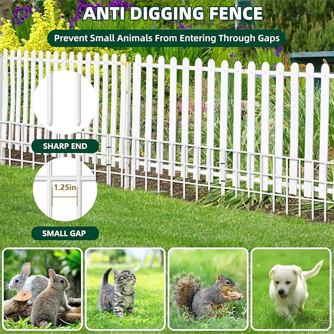 31ft(L) x 13in(H) Animal Barrier Fence, 22 Panels No Dig Garden Fence for Dog Rabbit, Rustproof Anti Digging Barrier, Garden Edging Border Ground Defense for Outdoor, Yard, Patio, White