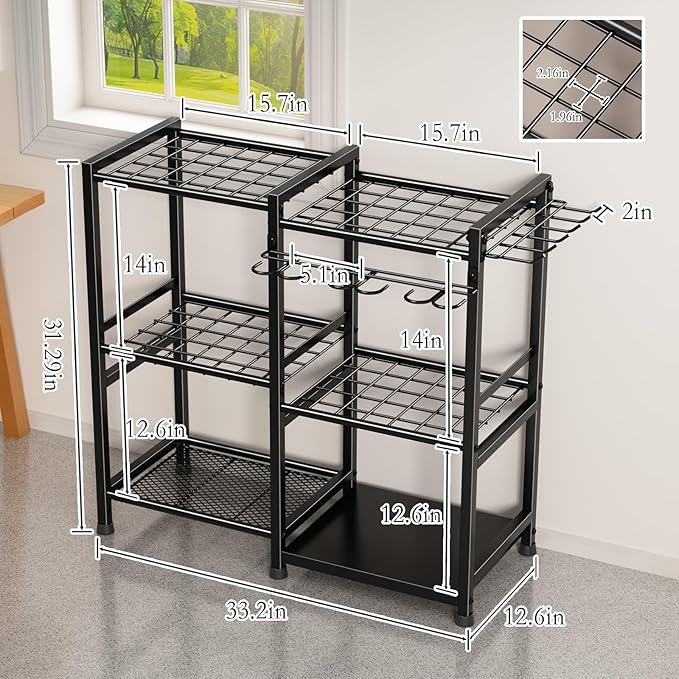 CICUFY Garden Tool Organizer Storage Metal Yard Tool Organizer Heavy Duty Garden Tool Rack Stand with 2 Extra Hooks, Up To 70 Long Handled Shovels/Rakes/Brooms Holder for Garage,Shed,Outdoor(Black)