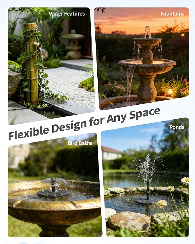 POPOSOAP Solar Fountain Pump, 12W Solar Water Pump Kit with 4400mAh Battery Backup Work All Day, 8 Nozzles & PVC Tubing, Solar Pond Pump for Bird Bath Garden Pond Fish Tank P112D