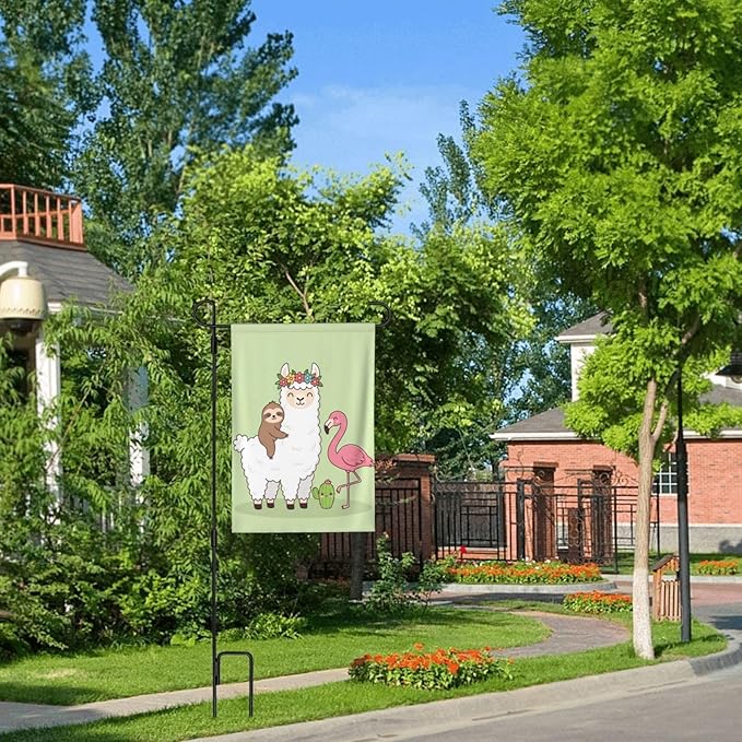 Delerain Llama Sloth Flamingo Garden Flag, 28 x 40 Inch Double Sided Design Weather Resistant Indoor & Outdoor Decoration Small Banner for Home Yard Lawn Patio Office