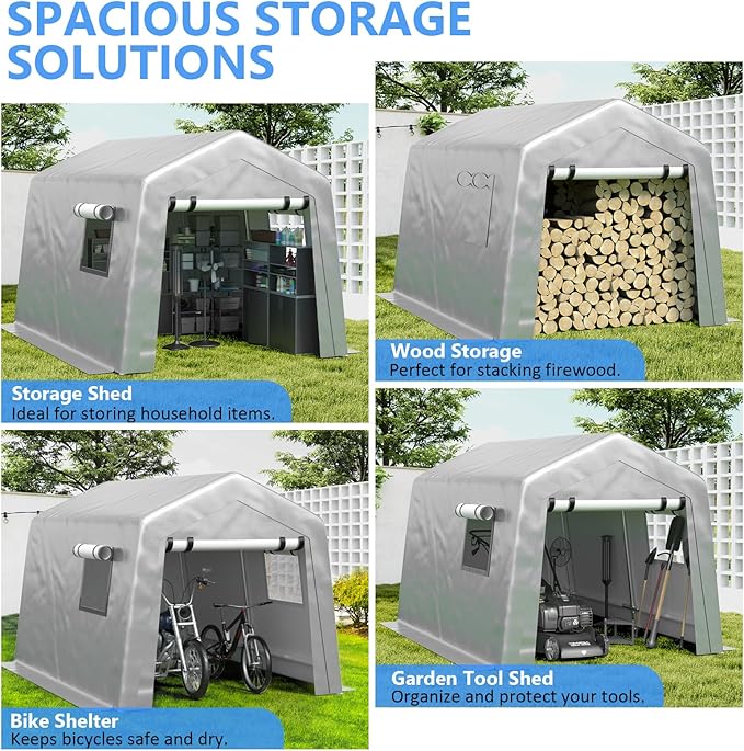 Jocoevol 8x10 ft Carport Heavy Duty Tent with Roll-up Windows, Portable Garage with Galvanized Steel Tubes, Car Canopy All-Season Tarp for Car Boat Truck Motorcycle