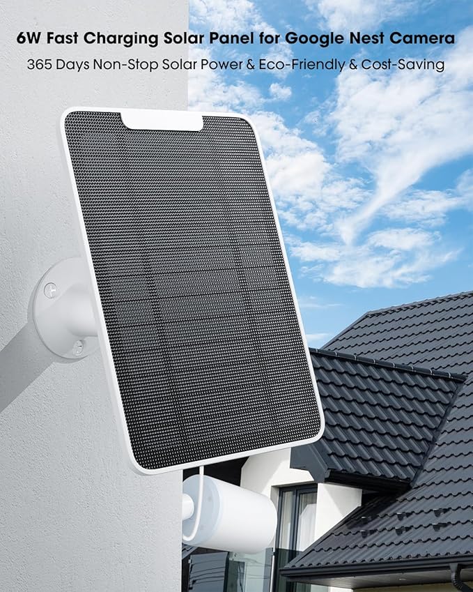 6W Solar Panel Charger Compatible with Google Nest Camera Outdoor & Indoor (Battery Version), Solar Power for Google Nest Cam, IP65 Weatherproof, w/Secure Wall Mount & Screwdriver, 13ft Cable, 2 Pack