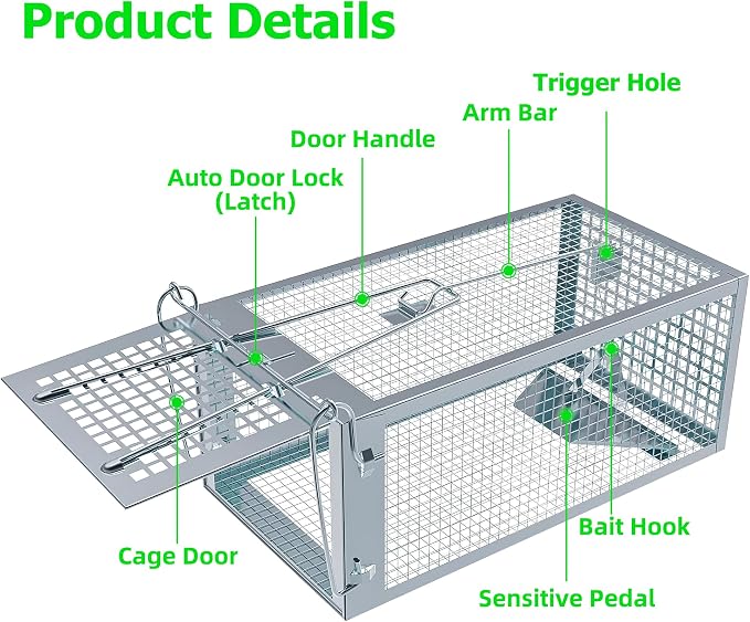 Humane Rat Traps, No Kill Small Animal Cage Trap, Live Mouse Trap Cage Catch and Release, Trampa para Ratones, Chipmunk Rodent Trap that Work for Indoor and Outdoor - 10.6" L x 5.5" W x 4.7" H