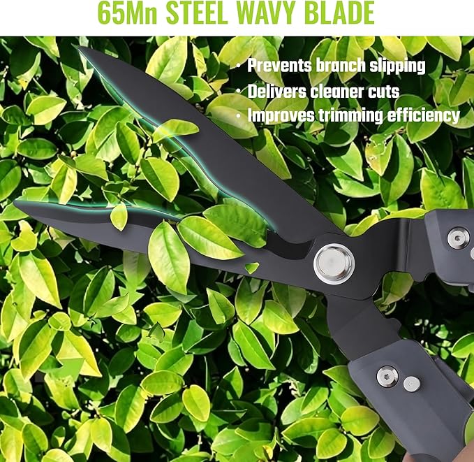WORKPRO 23" Hedge Shears, Foldable Hedge Clippers with High-Carbon Steel, Manual Hedge Trimmers with Wavy Blades & Ergonomic Handle, Garden Shears for Hedges, Shrubs, Boxwood, Dense Garden Growth