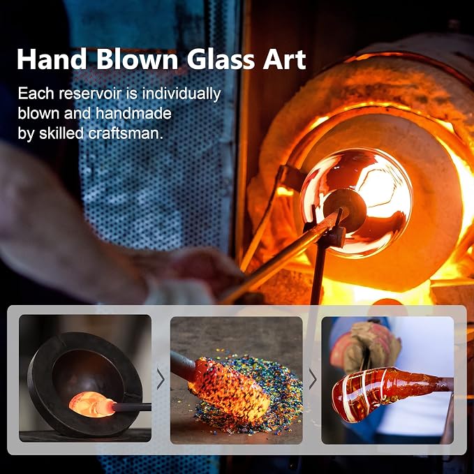 LUJII Pine Cone Shaped Hand Blown Glass Hummingbird Feeder for Outdoors Hanging, Rust Proof & Leak Proof, 25 fl.oz, Unique Gift for Women, Garden & Backyard Decor, Teal