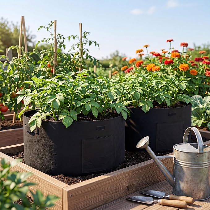6 Pcs 30 Gallon Potato Grow Bags with 2 View Windows Heavy Duty Pots Growing Containers with Sturdy Handles, Potato Bags for Growing Potatoes Tomato Vegetables