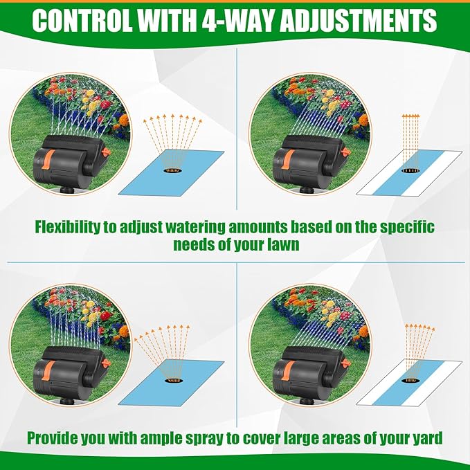 Reallnaive 3 Pcs Adjustable Oscillating Sprinkler 4 Way ABS Lawn Sprinkler Covers 4000 Sq. ft 16 Nozzle with Quick Connect for Garden Large Area Watering(Weighted Base)
