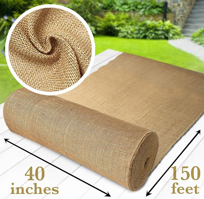 Burloptuous 40" x150 Feet Gardening Burlap Fabric Roll - Burlap Tree Wrap, Weed Barrier, Erosion Control, Aisle Runner, Multipurpose Natural Fabric, High Density Jute Fiber Material
