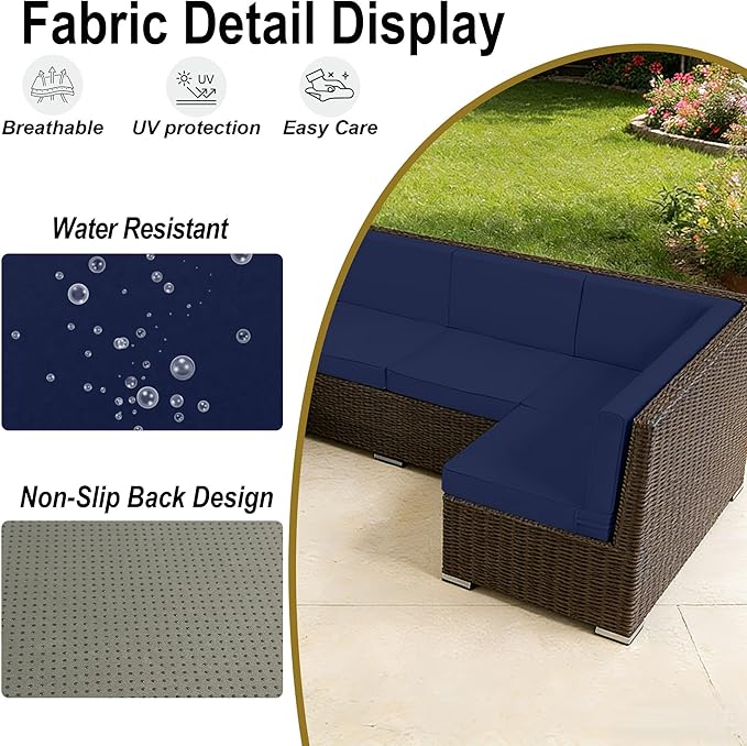 Outdoor Replacement Cushions for Patio Furniture, Splash-Resistant and Fade-Resistant 14 Pieces Outdoor Couch Cushion, 25.6x25.6x4 Inch Sofa Pad with Removable Fabric Cover