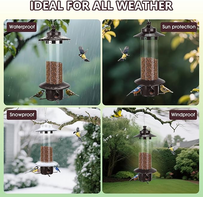 Bird Feeder for Outdoors, Hanging Squirrel Proof Bird Feeders for Outside with 4.8 Lb Capacity, 4 Ports Tube Metal Wild Birdfeeders for Garden Yard Decoration Viewing Cardinal