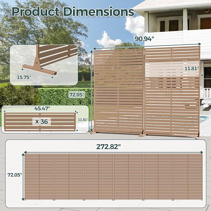 Privacy Fence Screen Outdoor Freestanding Privacy Panel, 72" H×47" W HDPE Decorative Panels with Stand, Room/Garden Divider, Outdoor Privacy Screen for Patio,Deck, Balcony, Pool