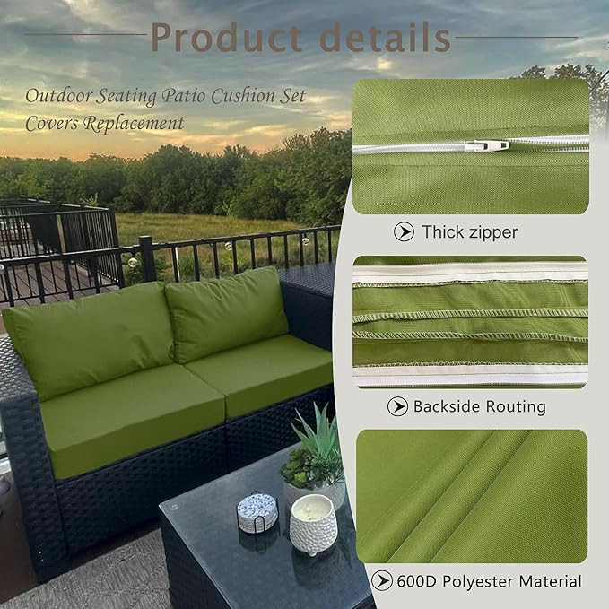 Sqodok Patio Cushion Covers Replacement, Deep Seat Patio Cushions Cover Set of 4, Waterproof Seat and Back Cushions Cover for Outdoor Furniture Chair, Sofa, Couch