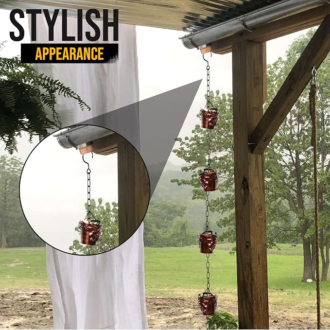 8.5FT Rain Chains for Drain Gutter Through Downspouts and Rain Barrel with Rain Chain Gutter Adapter - Outdoor Rust-Resistant Plated Iron and Thick Chain Garden Décor (Bronze-Butterfly)