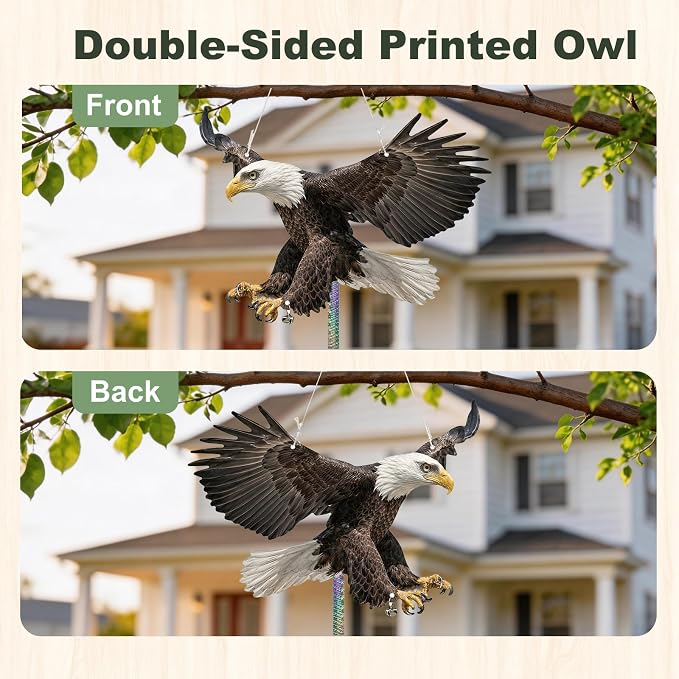 Fake Eagle to Keep Pigeon Woodpecker Animals Away, 3 Pack Hanging Flat Plastic Fake Eagle with Reflective Tape to Scare Animals Away for Outside Garden Balcony Window Outdoor Patio Backyard Porch