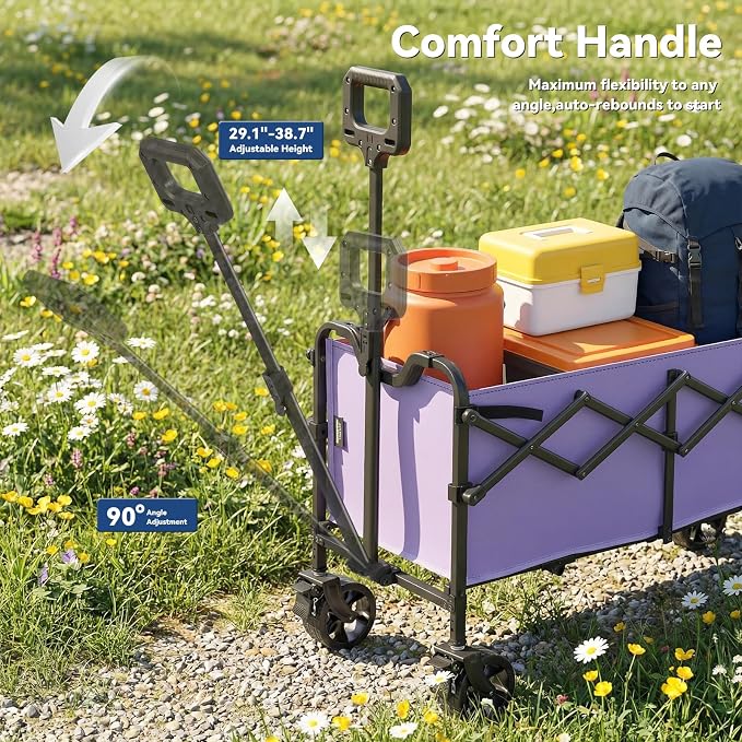 Collapsible Folding Wagon Cart, Heavy Duty Utility Wagons with Tailgate & Wheels,Portable Utility Cart for Camping,Garden,Beach,Sports Purple