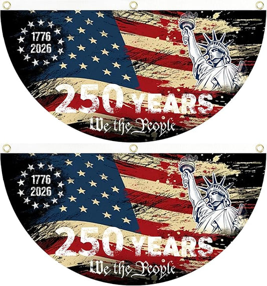 2PCS 250th Anniversary USA Flag, 1.5X3 FT 1776-2026 Fan Flags, 2 Ply Year American Anniversary Flag for Wall, Front Door, Porch, Fence, Outdoor Decorations (Style 5)