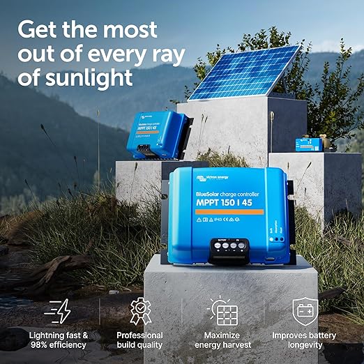 Victron Energy BlueSolar MPPT Solar Charge Controller - Charge Controllers for Solar Panels - 150V, 45 amp, 12/24/36/48-Volt