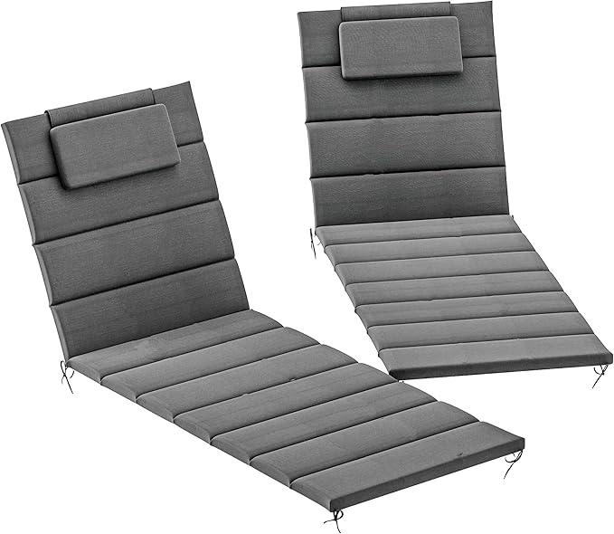 Outsunny Outdoor Lounge Chair Cushion Set of 2, 80" x 26" UPF50+ 230gsm Olefin and 25D High-Density Foam, Foldable Patio Chaise Lounge Cushion Set, Fade Resistant for Lawn Pool, Dark Gray