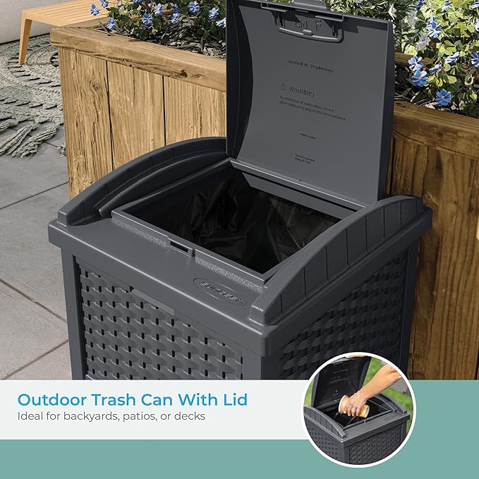 Rubbermaid 123 Gal Outdoor Storage Cabinet and Suncast 33 Gallon Resin Outdoor Trash Can Bundle