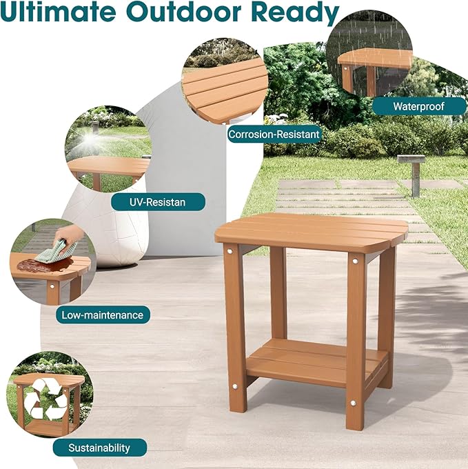 THOEOE Adirondack Outdoor Side Table, 2-Tier Sturdy Patio End Table Weather Resistant, Morden Side Table for Patio, Pool, Porch, Wood