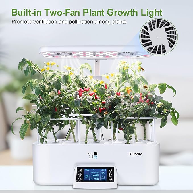 17-Pods Hydroponic Growing System with Dual Fans 24W Full-Spectrum Grow Light & Smart Control Panel for Indoor Gardening for Vegetables Herbs