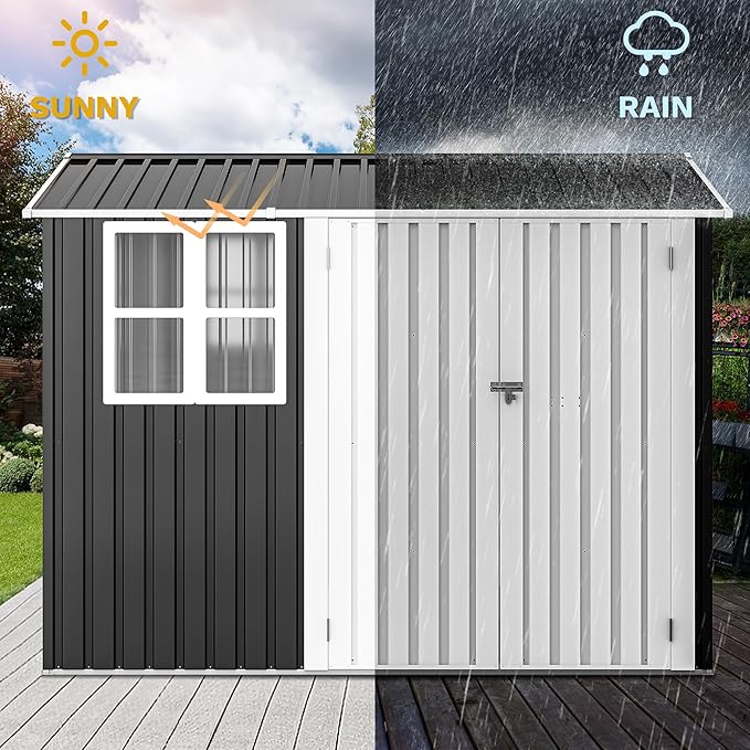 DWVO 8x6ft Metal Outdoor Storage Shed with Window, Lockable Tool Storage Sheds, Oversized Steel Garden Sheds with Sloped Roof for Backyard, Patio, Garage, Lawn (Gray + White)