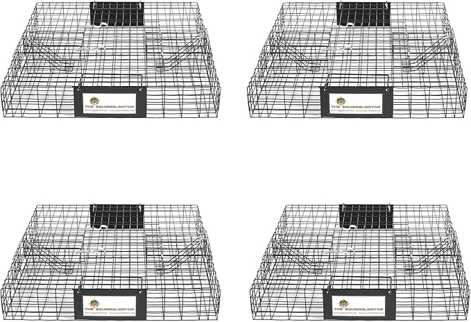 Rugged Ranch 4‑Pack Squirrelinator Multi‑Catch Squirrel Trap with Basin, Wire Cage, 25"x15"x6.5" Each - Live Catch‑and‑Release, 2‑Door Humane Rodent Control, No‑Poison Outdoor Use