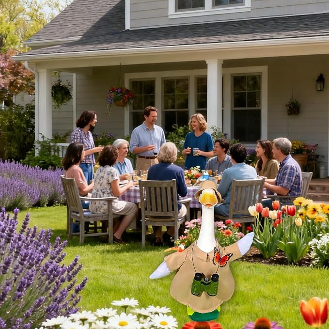 Spring Porch Goose Bird Watching Outfit Set – 5-Piece Costume & Accessories for 20-23" Standard Goose Statue, Whimsical Outdoor Lawn Decoration for Garden, Patio, Yard, Gift for Bird Lovers