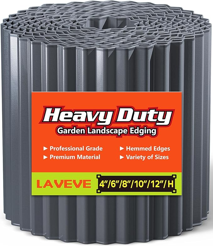 LAVEVE Corrugated Metal Garden Edging 6" x 40Ft, Landscape Edging Border for Lawn, Flower Bed, Garden Fence, Paver Edging (Dark Gray)