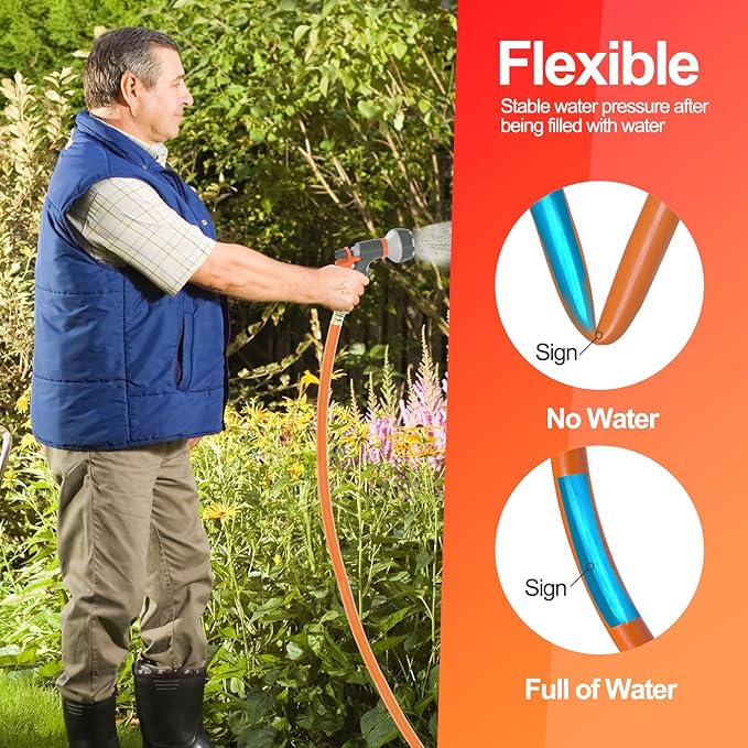 SPECILITE Garden Water Hose 25 ft x 3/4 in Heavy Duty, Flexible and Lightweight, Burst 600 psi, Kink-less Hybrid Rubber Pipe for Backyard, 3/4'' Brass Fittings, Orange