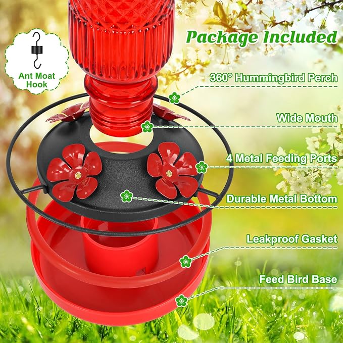 FEED GARDEN Glass Hummingbird Feeder for Outdoors