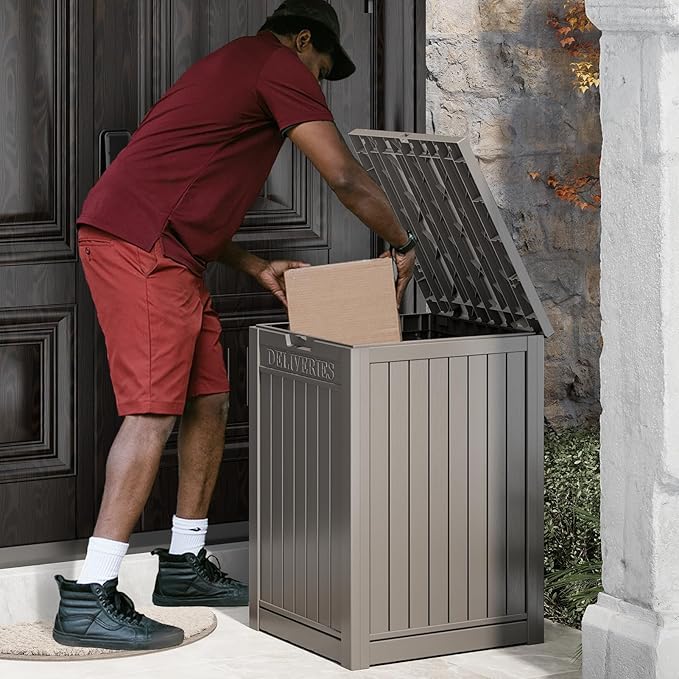 LHBGO Package Delivery Box for Outside, 48 Gallon Storage with Lockable Secure, Large Resin Outdoor Package Drop Container