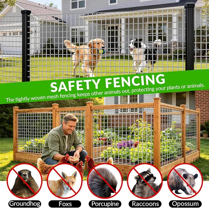 Welded Wire Fence 2‘’x 4‘’ 5ft x 50 ft,Vinyl Coated Welded Wire Mesh Roll,16GA Heavy Duty Galvanized Chicken Wire Fencing, Hardware Cloth for Yard Vegetable Protection Goat & Poultry Netting