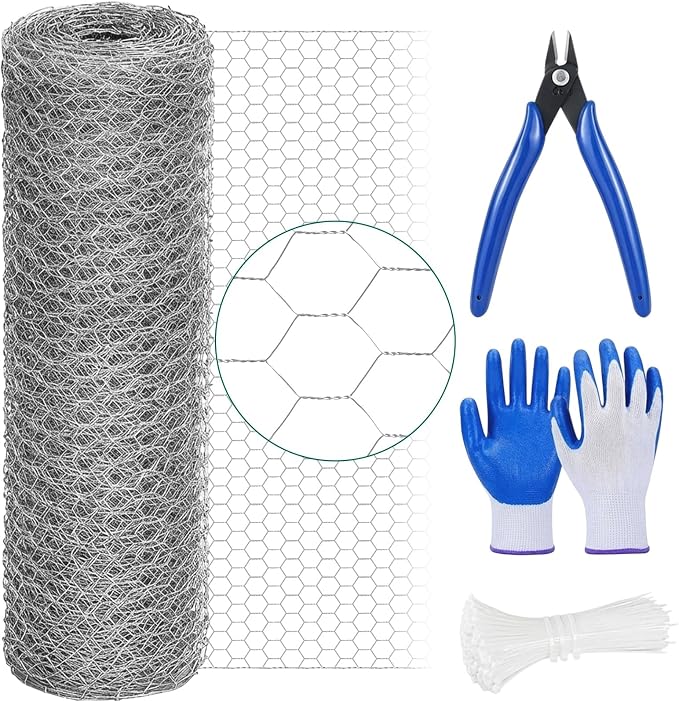 GlikCeil 24 in X 200 ft Chicken Wire Fencing Mesh, Metal Floral Chicken Wire for Floral Arrangements, 0.6 Inch Hexagonal Galvanized Poultry Netting for Garden, Coop Barrier, Duck Rabbit Cage(Silver)